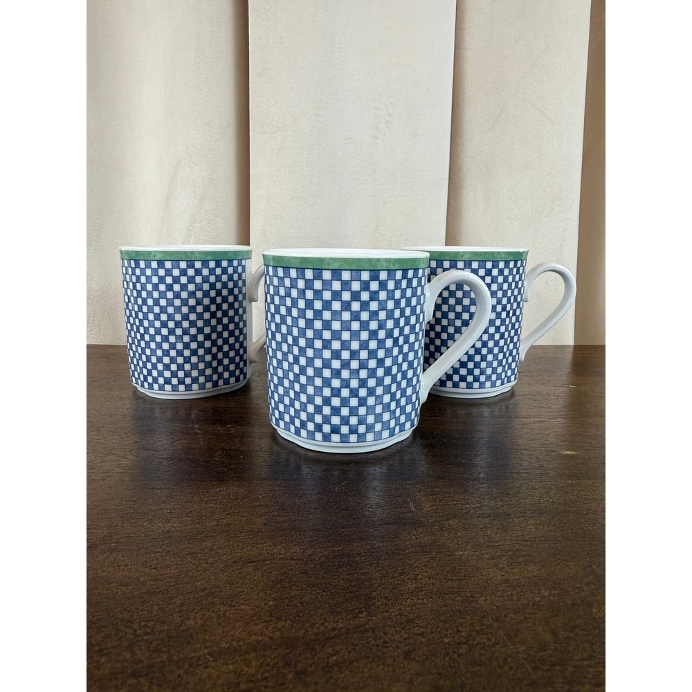 Villeroy and Boch Set of THREE (3) Switch 3 Casteel‎ Blue Gingham Mugs Germany